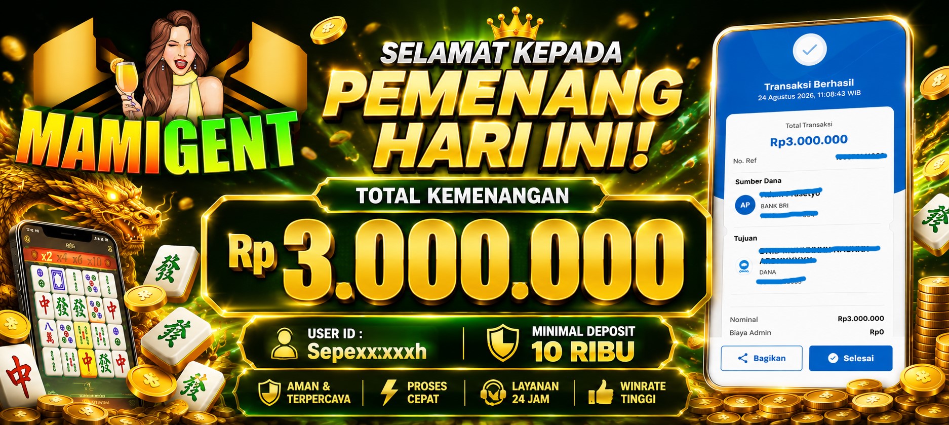 MAMIGENIT - JACKPOT DI SEBESAR RP.3,000,000,- DI GAME MAHJONG WAYS